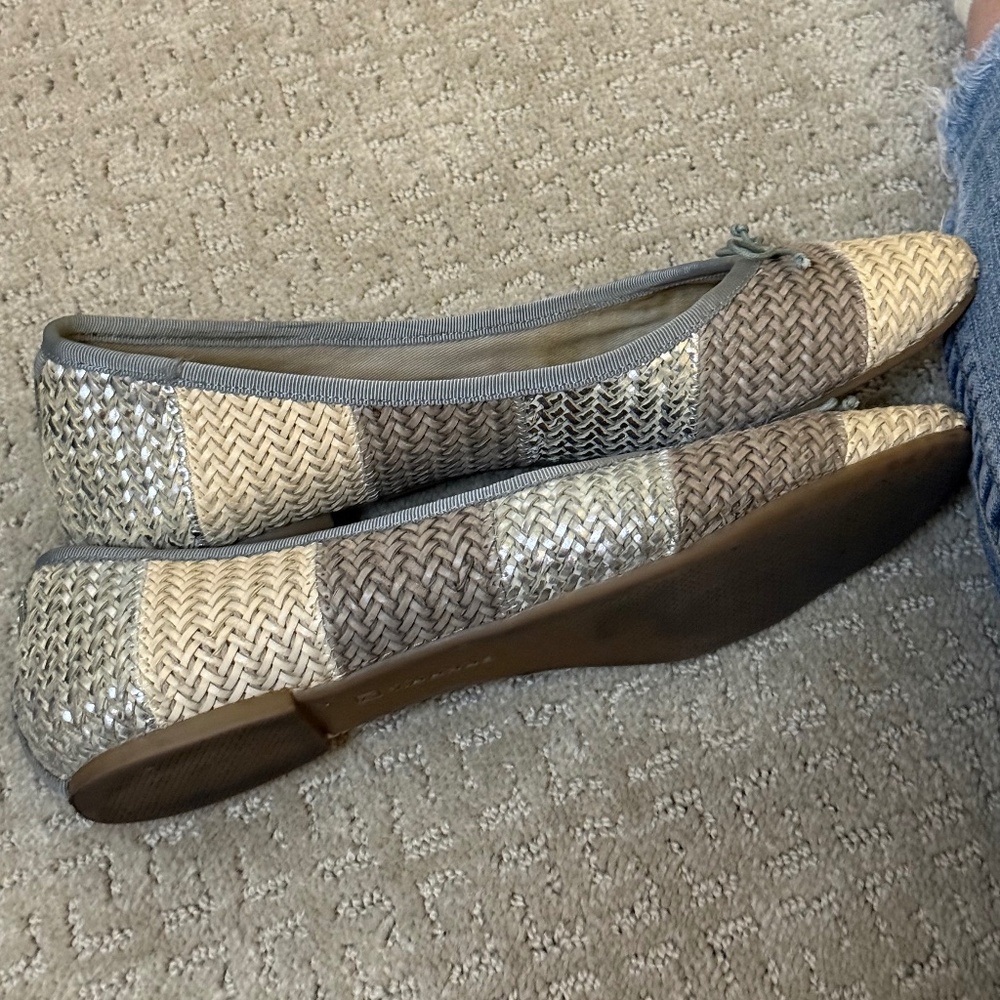 Sperry Woven Ballet Flats (Size 10) Tan Gray Raffia Straw Colorblock - Picture 4 of 10